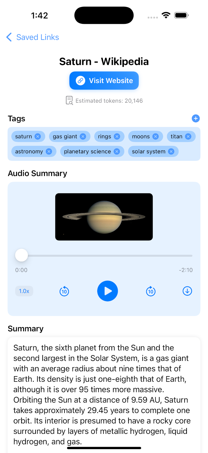 summaries screenshot